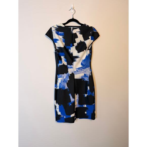 Johanne Beck Abstract Brushstroke Bodycon Sheath Dress Blue Black White Small - Picture 4 of 7